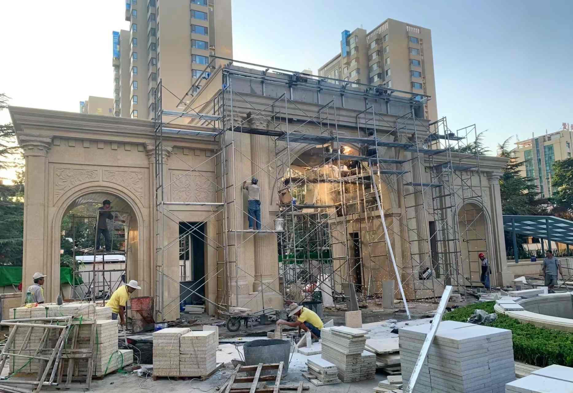 雅安 黄金麻荔枝面花岗岩小区门楼外墙干挂