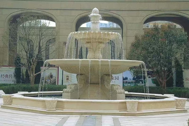 雅安 黄金麻花岗岩异型加工——户外庭院石雕流水喷泉