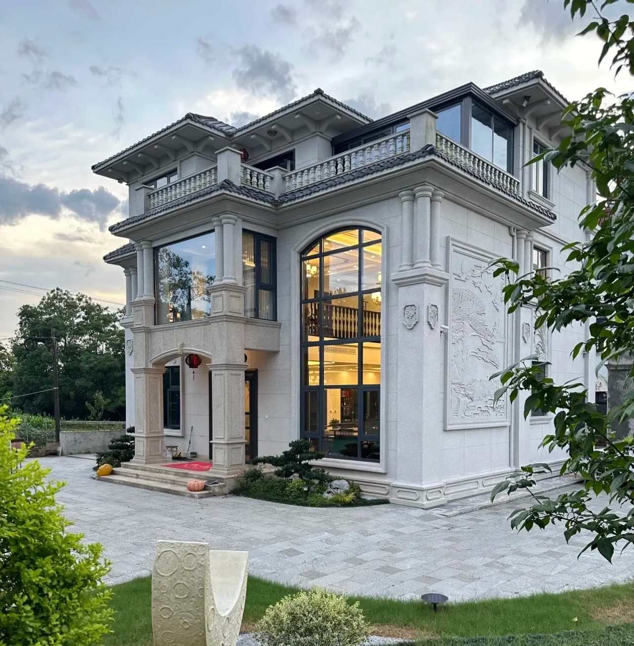 雅安 白麻花岗岩私人别墅干挂石材豪华定制