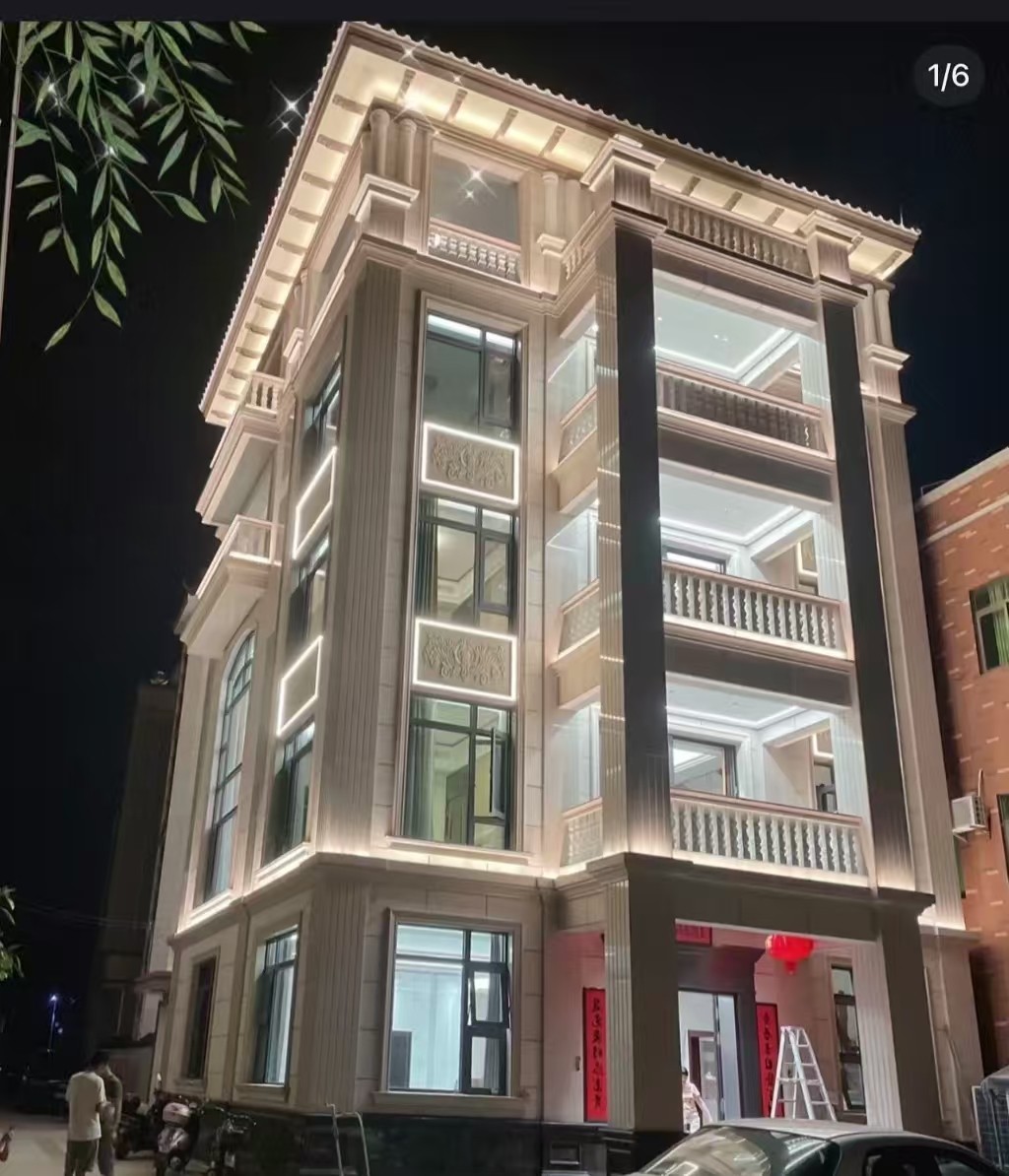 雅安 芝麻白花岗岩别墅外墙夜间效果